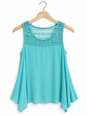 Mudd Girls Aqua Teal Crochet Lace Sharkbite Swing Tank Top Size 10 NWT